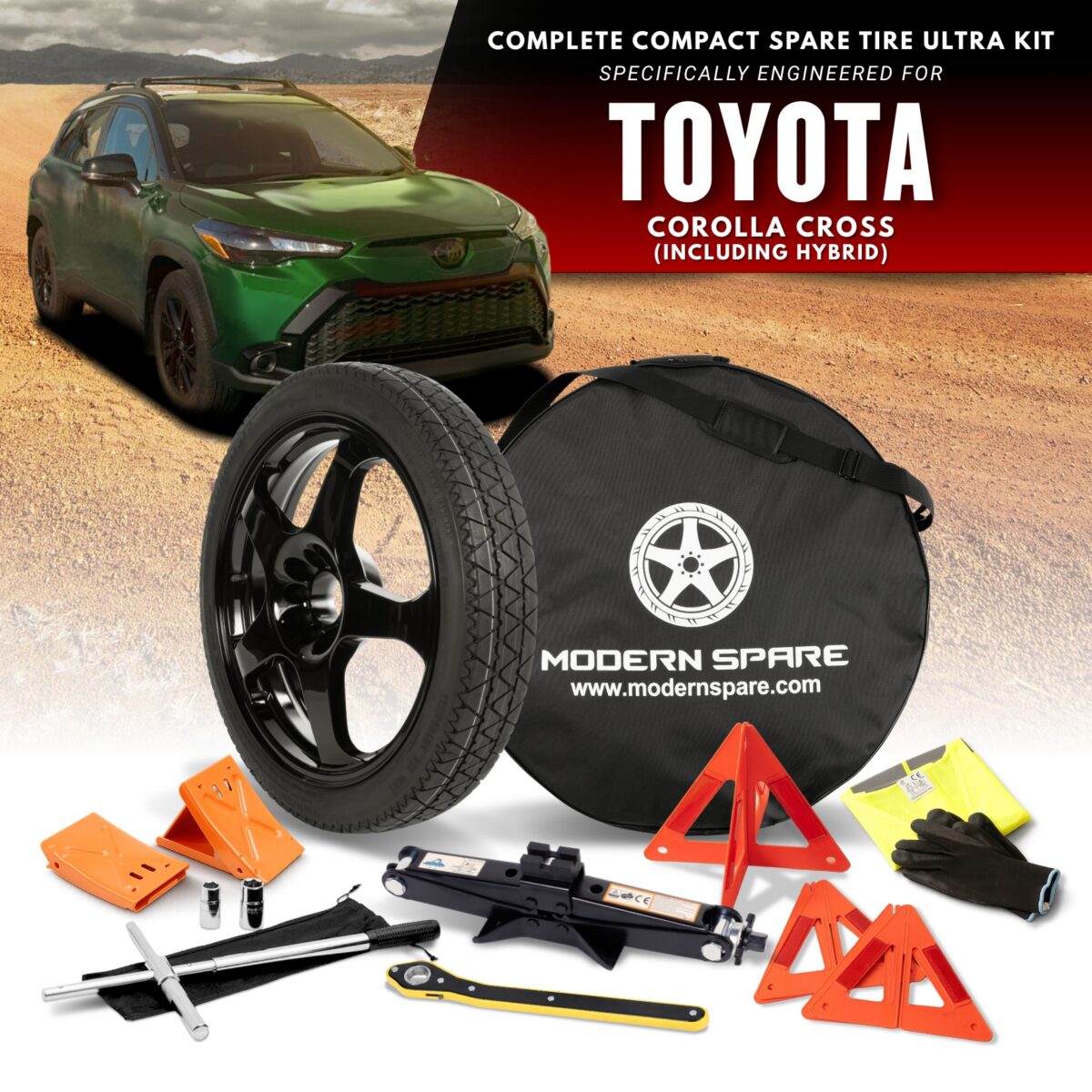 Fits 2023-2026 Toyota Corolla Cross (Including Hybrid)- Spare Tire And Complete Accessory Kit Options